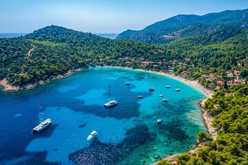 Naklejka premium Aerial drone bird's eye view photo of iconic turquoise bay.