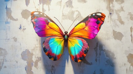 A Colorful Butterfly on a Weathered Wall