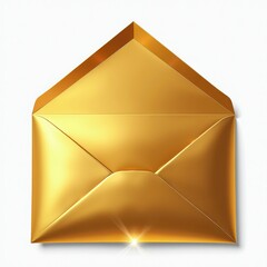 Glossy Golden Envelope Illuminated on Radiant White Background