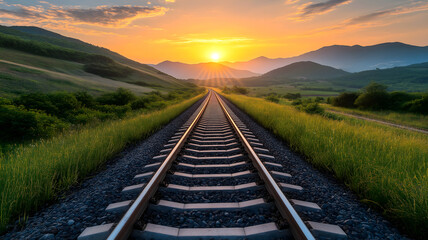 Fototapeta premium Railway at Sunset 