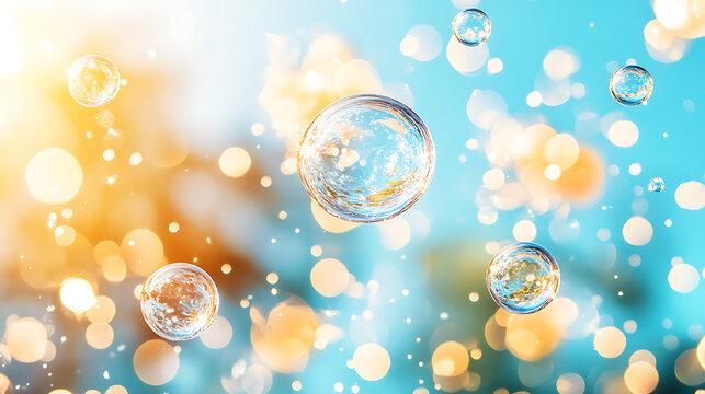 Dynamic water splash, bubbles, ripples, underwater light rays and tranquil ocean views