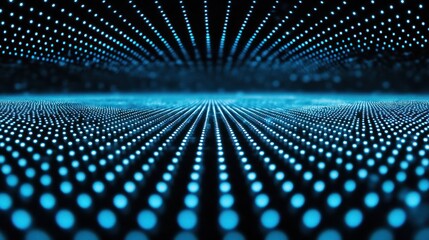 Blue dots aligned on dark background, for technology or conceptual art, with depth of field, abstract design