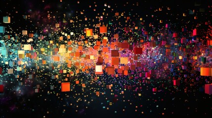 Colorful 3D Cubes Expanding in a Vibrant Dynamic Space Background