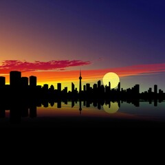 Naklejka premium Modern future: pixel art cityscape in minimalist blue and teal skyline silhouette 