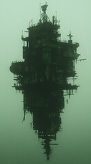 Ruined Floating City In A Green Mist