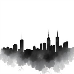 Obraz premium Abstract cityscape with a red sun setting behind a black silhouette of buildings while colorful waves ripple through the sky vibrant urban cityscape skyline silhouette 