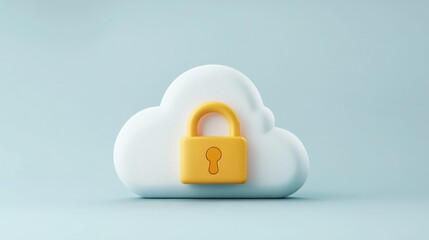 A stylized cloud with a yellow padlock, symbolizing cloud security and data protection in a modern...