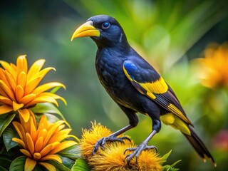 Stunning candid wildlife photography reveals the Yellow-billed Cacique in its vibrant habitat.