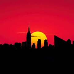 Fototapeta premium Silhouette of a city skyline against a wave of color skyline silhouette 