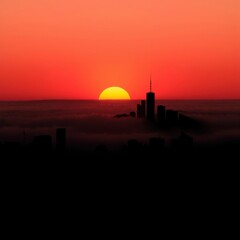 Minimalism illustration silhouette of a city bridge with a river and skyscrapers flat illustration on light mint background empty copy space skyline silhouette 