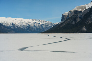 Thawing lake in Canadian Rockies 