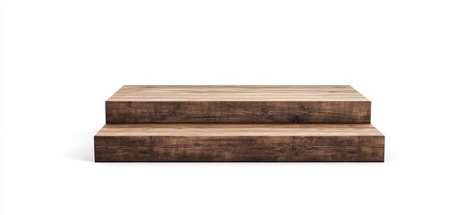 Two-step wooden display stand isolated on white background.