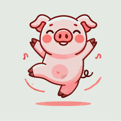Happy Dancing Pig Cartoon Illustration