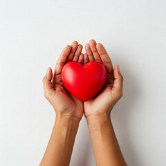 Obraz premium close up of hands holding a red heart on white background