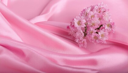 Obraz premium Pink Candytuft Flower on a Draped Soft Pink Silk Fabric