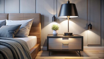 Stylish black hanging bedside lamp, minimalist and elegant, ideal for modern bedrooms.