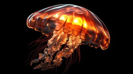 Stunning Fiery Orange Jellyfish in Dark Waters: A Mesmerizing Underwater Encounter