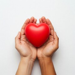 Obraz premium two hands holding a red heart shaped object against a white background