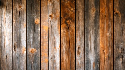 Fototapeta premium Rustic wooden plank wall texture with warm tones