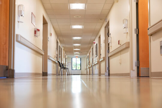 Long Hallway in Hospital low angle with nobody