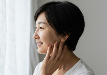 美しい40代アジア人女性の横顔ポートレート,オリエンタル,スキンケア,エステ,美容