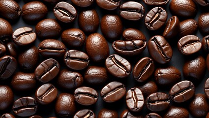 Obraz premium Shiny espresso coffee beans creating rich textured background