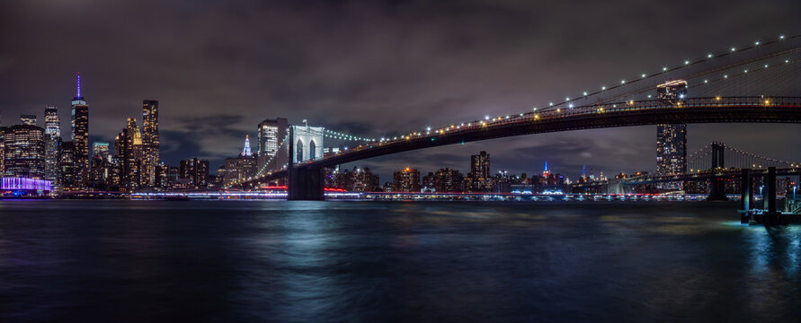 Brooklyn Bridge at night pano