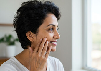 美しい40代インド人女性の横顔ポートレート,美容,エステ,スリランカ,パキスタン,バングラディシュ