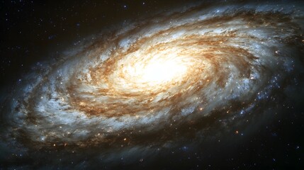 Fototapeta premium Dazzling spiral galaxy illuminated by vibrant star formations and cosmic dust.