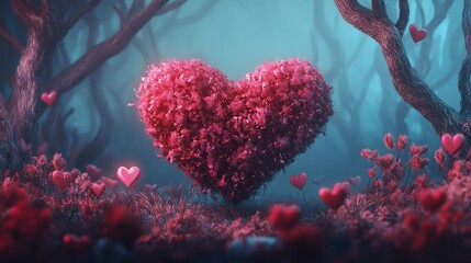 Enchanting Heart Shaped Bush In A Mystical Forest