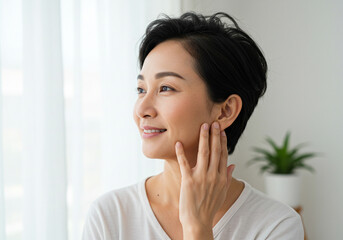 美しい40代アジア人女性の横顔ポートレート,オリエンタル,