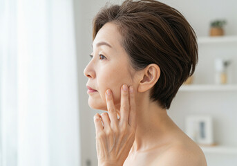 美しい40代50代アジア人女性の横顔ポートレート,オリエンタル,日本人,韓国人,中国人