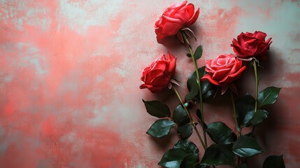 Red Roses on a Textured Coral Background