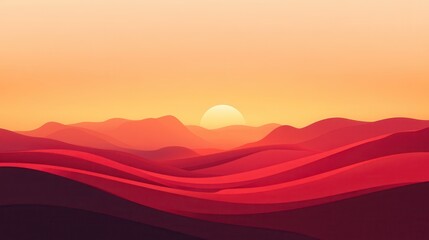 Red Rolling Hills Sunset Landscape Scene