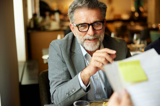 Businessman works in the restaurant