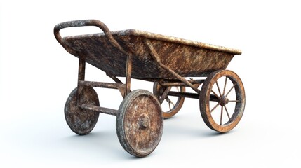 Rusty wheelbarrow on white background, construction site