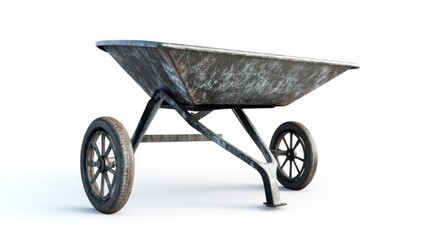 Rusty wheelbarrow isolated, construction site background, industry image