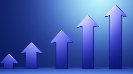 Growth Illustration Chart Showing Upward Trend with Arrows on a Plain Blue Background Gradient.