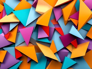 Obraz premium Colorful Geometric Shapes Create an Abstract Pattern Made of Paper in Bright Hues for Artistic Design