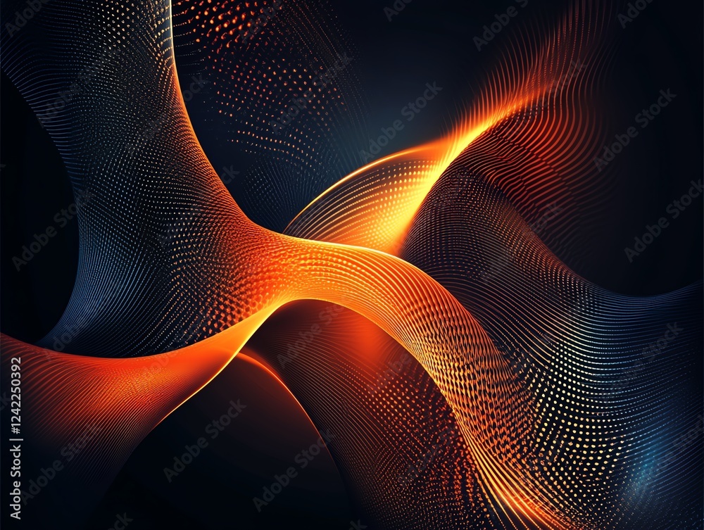 Poster abstract waves of orange and blue light create dynamic patterns in a dark background illustrating en