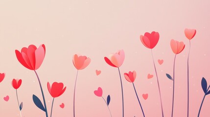 Heart Shaped Flowers Blossom in Pink Sky
