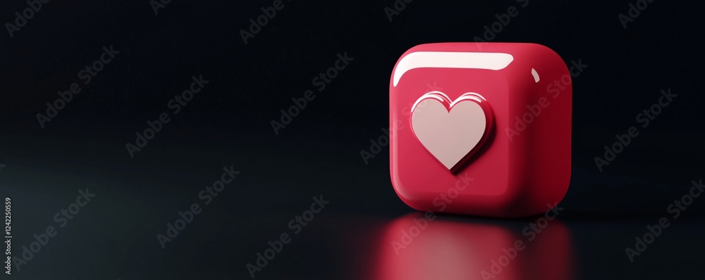 Poster 3d rendering of a red heart symbol on a dark background with room for text