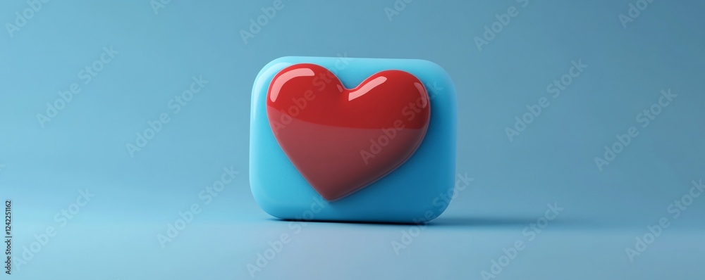 Aufkleber 3d render of a red heart icon on a blue rounded square background representing online dating and soc