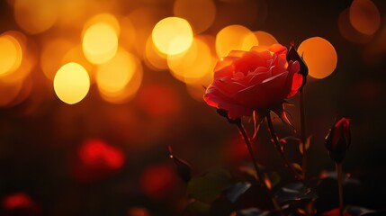 A Single Rose Blooms in Golden Sunset Light
