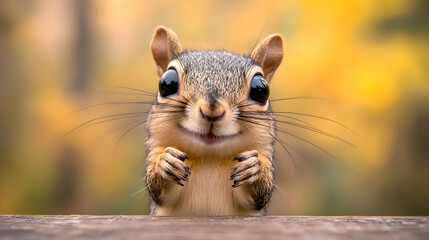 Obraz premium Cute squirrel autumn forest closeup