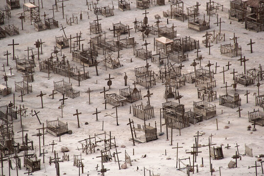 A spooky graveyard in a desert in Chile
