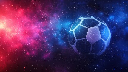 Fototapeta premium Futuristic soccer ball in vibrant nebula.