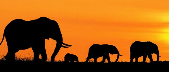 Fototapeta premium Elephant Silhouette Set – Walking, Standing, and Raising Trunk with Detailed Tusks