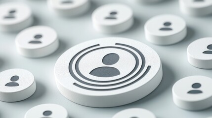 A collection of circular tokens featuring user icons, symbolizing networking and community interaction in a digital context.