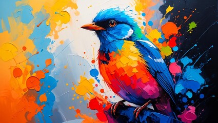 Fototapeta premium Vibrant abstract painting of a colorful bird